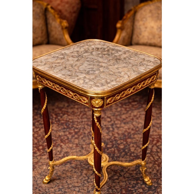 French 1990s French Artisan Louis XVI Mahogany Marble Side Table - 1 Pc For Sale - Image 3 of 8