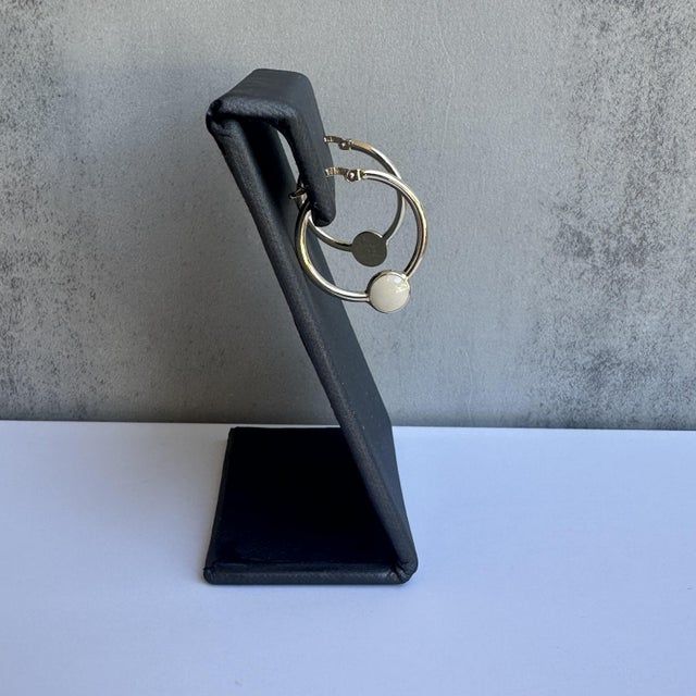 Modern Chic 14kt Yellow Gold Enamel Hoops - 24mm Diameter, 2mm Width, New, A Pair For Sale - Image 3 of 5