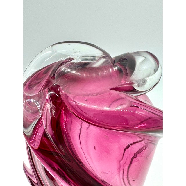 Vintage Chalet Attributed Cranberry & Clear Art Glass Sculptural Vase, 15" For Sale - Image 4 of 8