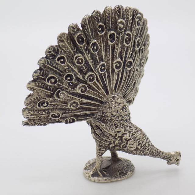 Vintage Italian Handmade Genuine Silver Rare Pecock Solid Figurine Sculpture For Sale - Image 4 of 10