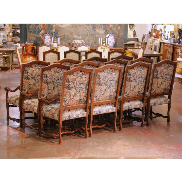 Louis XIII Style Oak Dining Room Armchairs With Tapestry Upholstery, Set of 12 For Sale - Image 9 of 10
