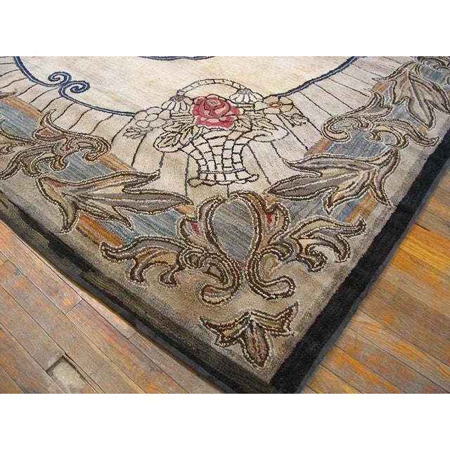 American Amazing Ivory Ground Color Wiht Flower Details in the Center in a Medallion/Crest Design American Hooked Rug For Sale - Image 3 of 5