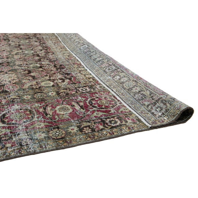 Textile Allover Antique Persian Malayer Designed Wool Rug in Brown For Sale - Image 7 of 11