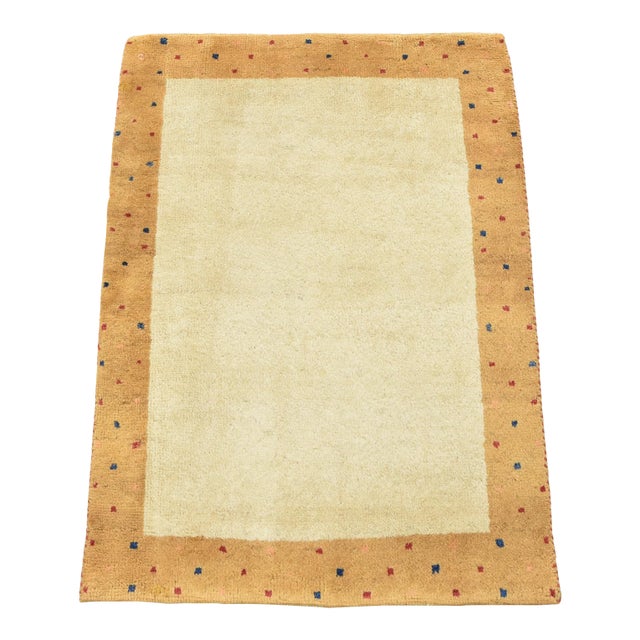 Gabbeh Rug 2’1” X 3′ Ivory Wool Contemporary Hand-Knotted Carpet For Sale