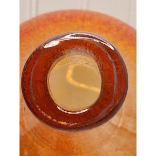 Large Mid-Century Modern Hand-Blown Art Glass Vase Amber, Cream & Aubergine Rim 16” For Sale - Image 11 of 12