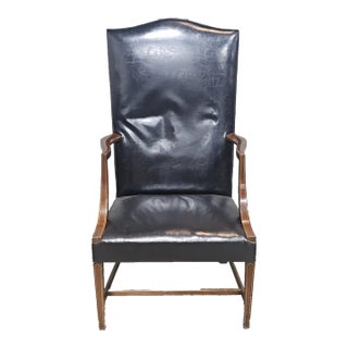 Mid 20th Century Kittinger Williamsburg Mahogany Martha Washington Arm Chair Cw13 Black Leather For Sale