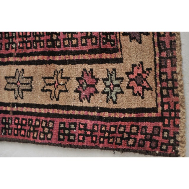 Size: ~ 3.5 x 9.8 Age: Vintage Pile: Low with great patina About: What a beautiful vintage runner - purples, lavender,...