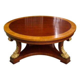 Late 20th Century Kindel Furniture Neoclassical Empire Revival Round Mahogany Coffee Table With Gilt Bronze Paw Feet For Sale