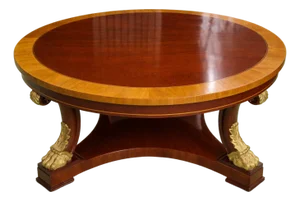 Late 20th Century Kindel Furniture Neoclassical Empire Revival Round Mahogany Coffee Table With Gilt Bronze Paw Feet