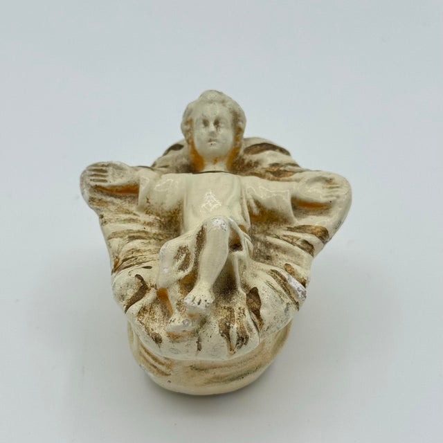 Early 20th Century Vintage Composition Nativity Baby Jesus in Manger – Primitive European Christmas Décor For Sale - Image 5 of 5