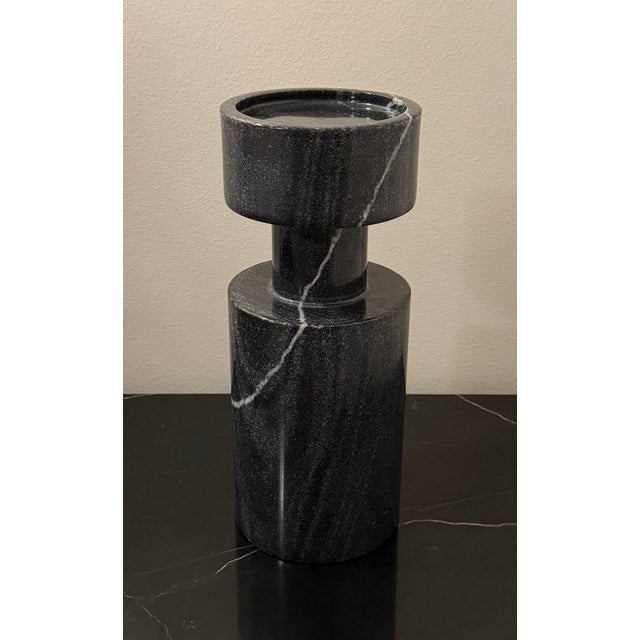 Art Deco “Luc” Vase / Candleholder by Citizen Artist for Global Views – Black Marble For Sale - Image 3 of 8