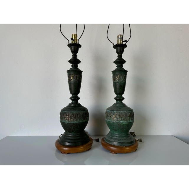 James Mont Style Brass Chinoiserie Table Lamps - A Pair/Sold For Sale - Image 9 of 12