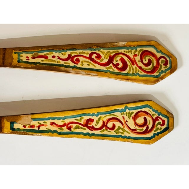 Vintage Norwegian Rosmaling Pattern Salad Bowl With Fork and Spoon Set of Three For Sale - Image 12 of 12