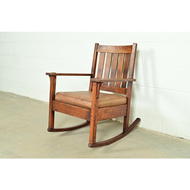Stickley Brothers Antique Mission Oak Arts & Crafts Rocking Chair, Circa 1910 For Sale - Image 13 of 13