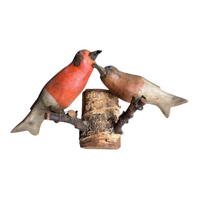 Austrian Folk Art Carved Wood Bird Pair #82, 1930s For Sale