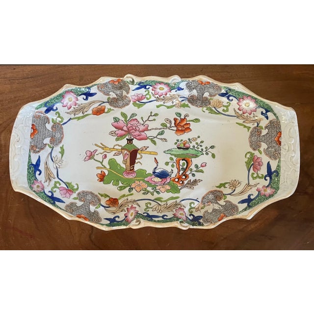 Large antique early 19th century Mason's Patent Ironstone China tazza centerpiece or compote in the Chinese Table and Vase...