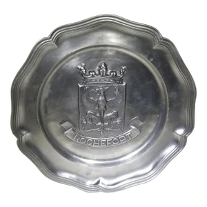 1960s Rochefort Wall-Hanging Tin Metal Plate with Coat of Arms