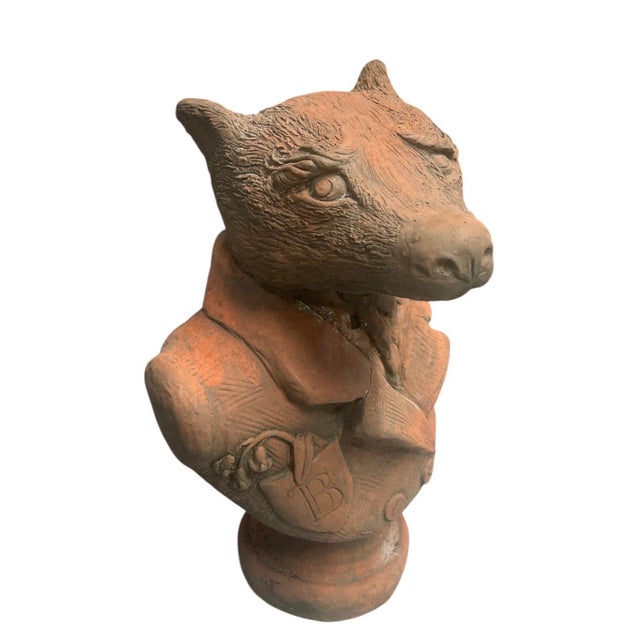 1990s Badger Bust in Tailcoat – Terracotta Finished Cast Stone For Sale - Image 4 of 10