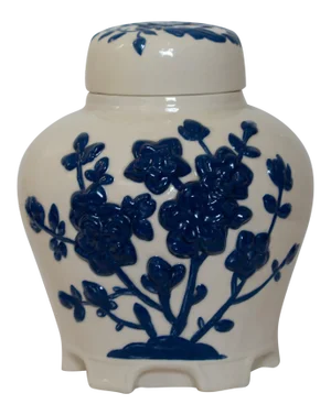 1980s Chinoiserie Blue and White Ginger Jar