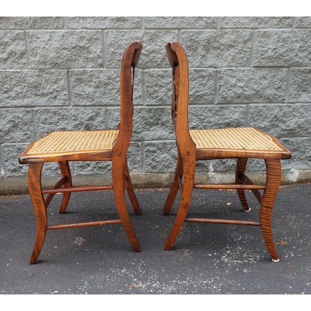 Early American Tiger Wood and Cane Seat Chairs, Set of 4 For Sale - Image 9 of 12