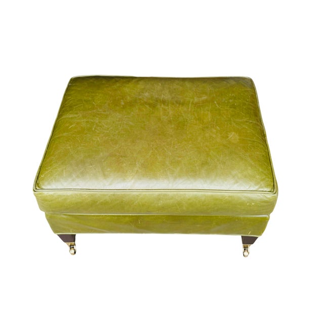 Vintage Cr Laine Olive Green Leather Lounge Chair & Ottoman | George Smith Style For Sale - Image 15 of 18