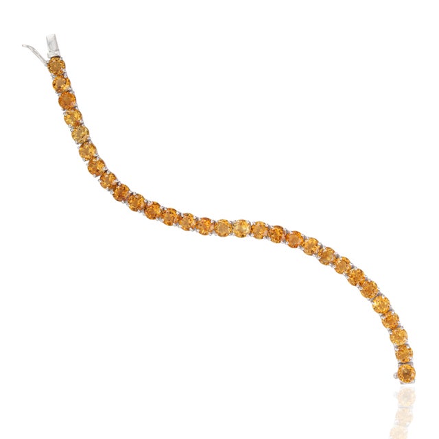 Metal Retro Prong-Set 26.4 Ct Natural Honey Citrine Tennis Bracelet in 925 Silver For Sale - Image 7 of 12