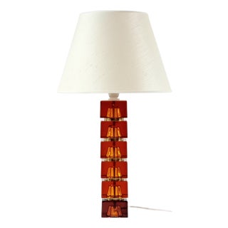 Large Mid-Century Scandinavian Art Glass & Brass Table Lamp by Carl Fagerlund for Orrefors, Sweden, 1960s For Sale