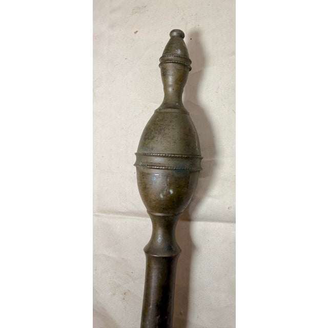English Antique 18th Century Wrought Iron Turned Brass English Fireplace Tongs Tool 10 For Sale - Image 3 of 11