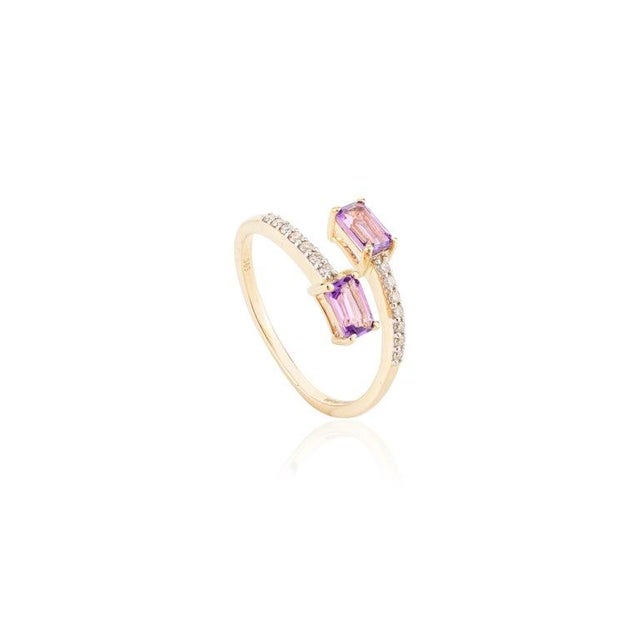 Dainty Two Stone Amethyst by Pass Ring Gift for Her- Size 7 For Sale - Image 9 of 12