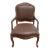 Vintage French Provincial Louis XV Style Brown Bergere Chair For Sale