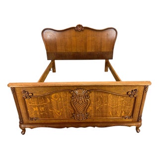 Vintage French Louis Xv Double Bed Frame Carved Headboard Lot 3708 For Sale
