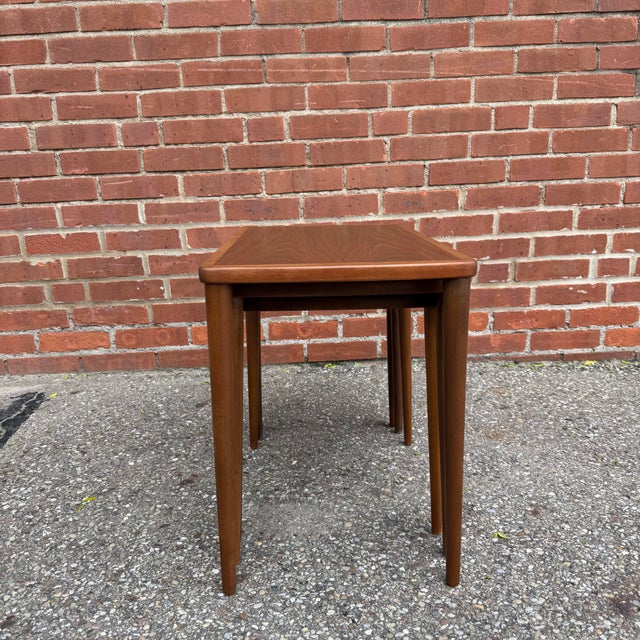 Wood Mid Century Swedish Modern Teak Nesting Side Tables For Sale - Image 7 of 11