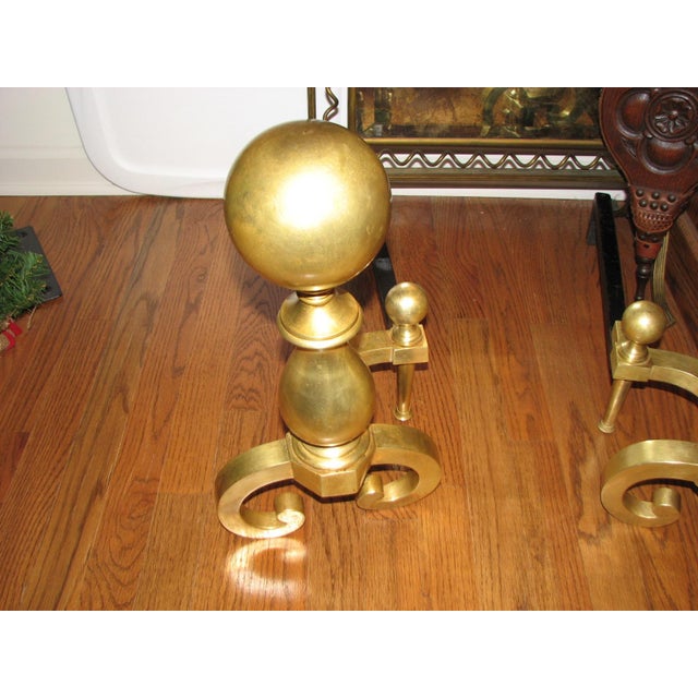 English Antique Brass Fire Place Andiron’s For Sale - Image 3 of 8