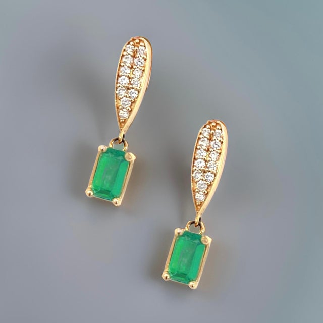 Natural Emerald Diamond Earrings 14k Yellow Gold 1.09 TCW Certified For Sale - Image 11 of 13
