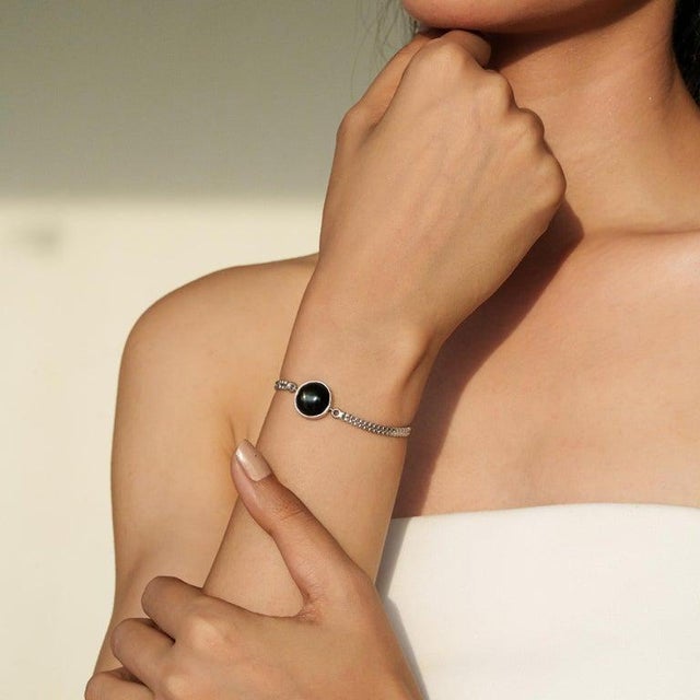 Sterling Silver Bezel Set Black Star Cabochon Bracelet Gifts for Her For Sale - Image 4 of 13