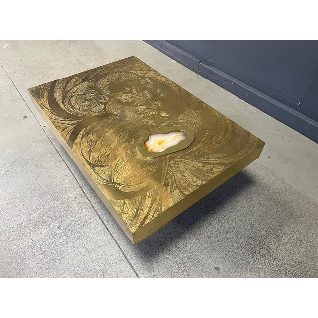 Etched Brass and Agate Coffee Table from Felix De Boussy, Belgium, 1980s For Sale - Image 6 of 15