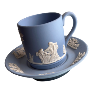 Vintage Wedgwood Blue Jasperware Demitasse Cup and Saucer Set