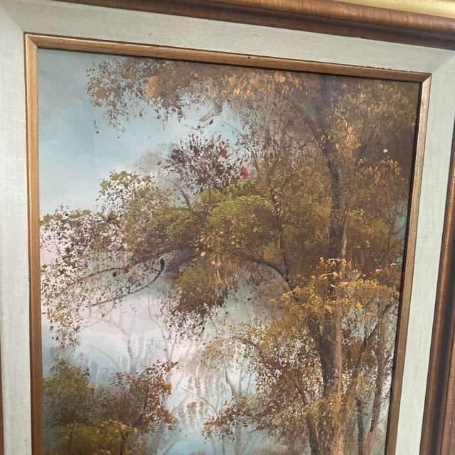 Mid 20th Century Mid-Century Modern Pastoral Forest Landscape Oil Painting - Gilded Frame For Sale - Image 5 of 12