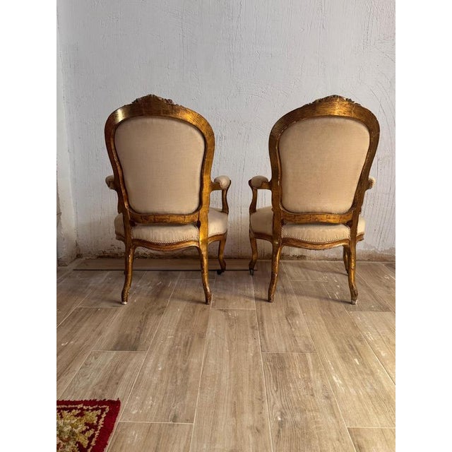 French Louis XV Style Giltwood Chairs, 1800s, Set of 2 For Sale - Image 6 of 9