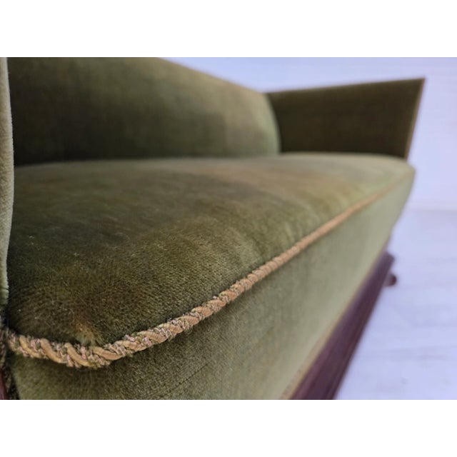 1950s Danish 2-Seater Sofa in Green Furniture Velour and Oak, 1950s For Sale - Image 5 of 18