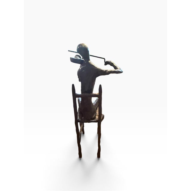 Brutalist Vintage Mid-Century Metal Brass Seated Violinist Sculpture For Sale - Image 3 of 12