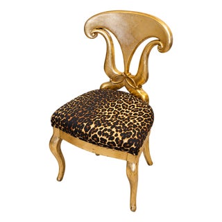 Gilded French-Style Accent Chair – Sculptural Gold Leaf Frame With Leopard Print Upholstery For Sale