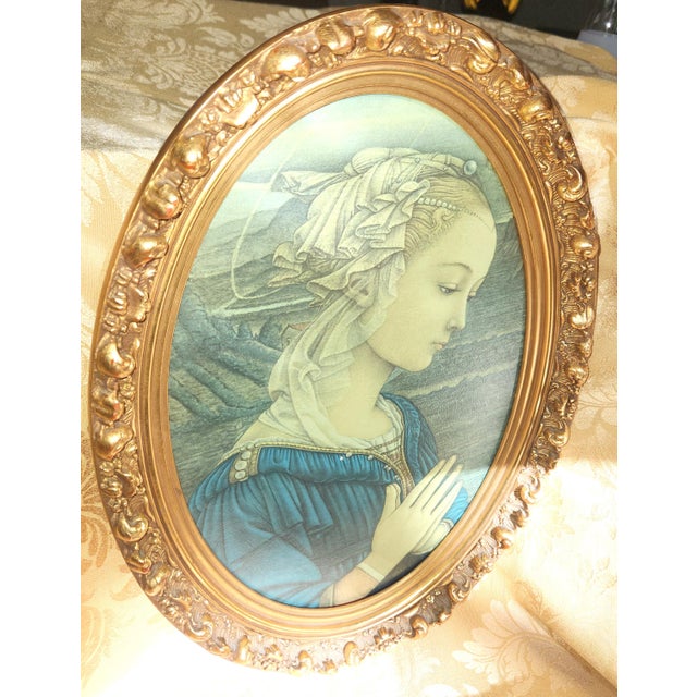 Vintage Italian Renaissance Madonna Art Print in Ornate 13" X 20" Oval Gilt Baroque Frame - Fra Filippo Lippi "Lippina" Virgin Mary Wall Decor For Sale - Image 4 of 7