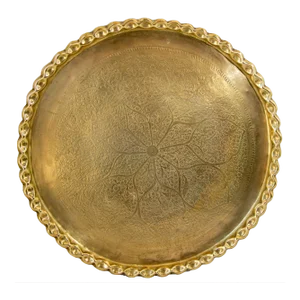 Antique Islamic Mughal Rajasthani Large Moorish Round Brass Tray With Crest Edges 30 In.