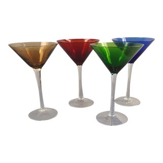 Vintage Set of 4 Colorful "Amber-Blue-Red-Green" Martini Glasses For Sale