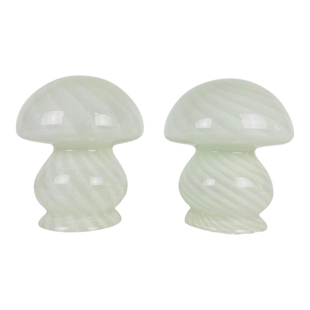 1970s Vetri d‘Arte Murano Glass Mushroom Table Lamps, Italy- A Pair For Sale