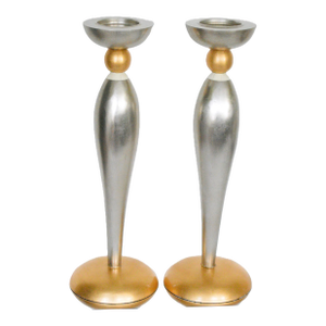 Leeazanne Lam Lee Group Attribute Silver & Gold Metallic Tall Pillar Candle Holders- A Pair