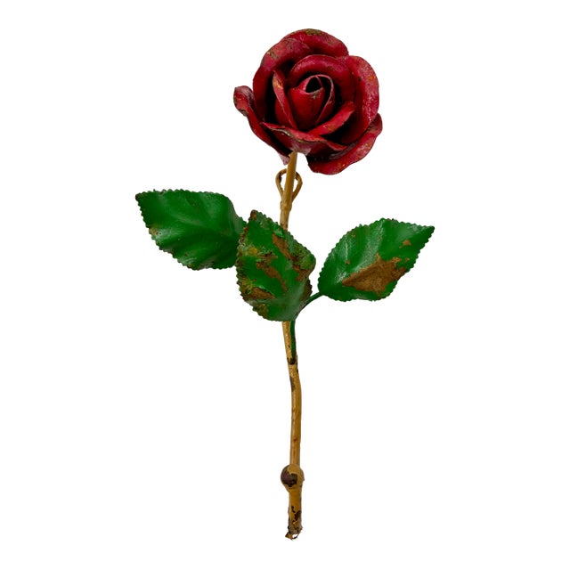 Vintage Italian Tole Red Rose Wall Hook For Sale