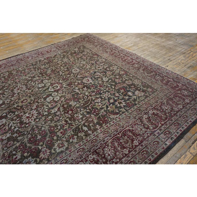 Textile Fantastic Chocolate Brown Color and Floran Desing Antique Persian Khorassan Moud Rug For Sale - Image 7 of 15
