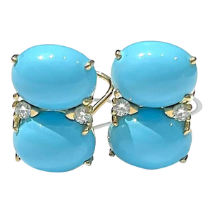 Christina Addison Grande Gum Drop Earrings With Cabochon Turquoise and Diamonds